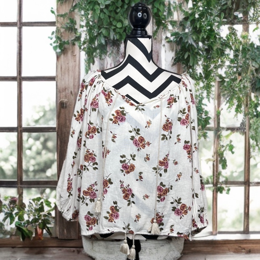 Denim & Supply Ralph Lauren RL Boho Floral Cottagecore Sz M Puff-Sleeve Blouse - Picture 4 of 12